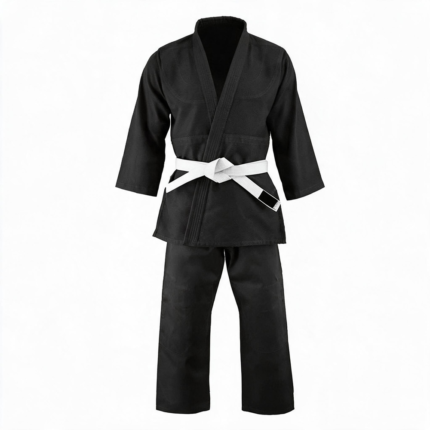 Custom black bjj gi in 450 gsm pearl weave cotton with white belt