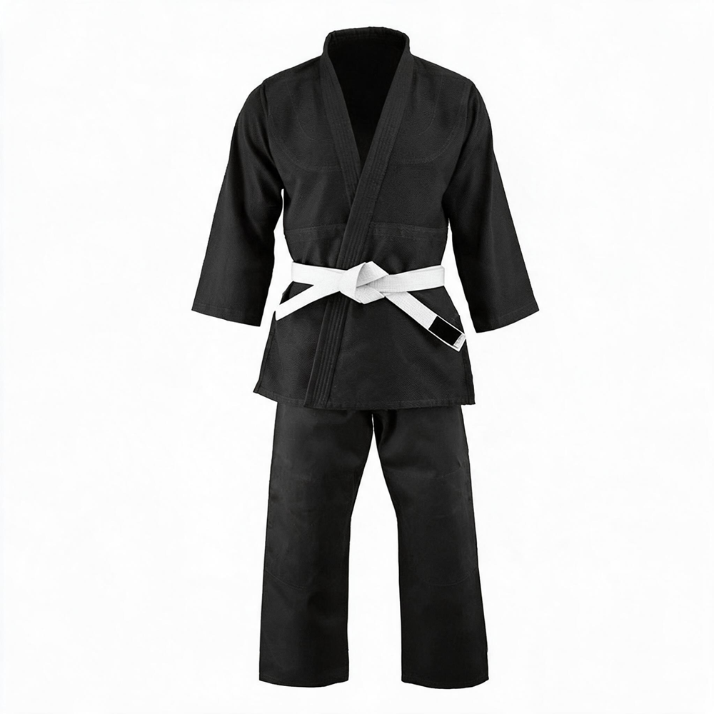 custom-black-bjj-gi-pearl-weave-kimono.jpg Custom black bjj gi in 450 gsm pearl weave cotton with white belt
