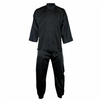 Custom Black Kung Fu Uniform Wholesale Suit with Silk Satin Frog Buttons for OEM B2B Manufacturing