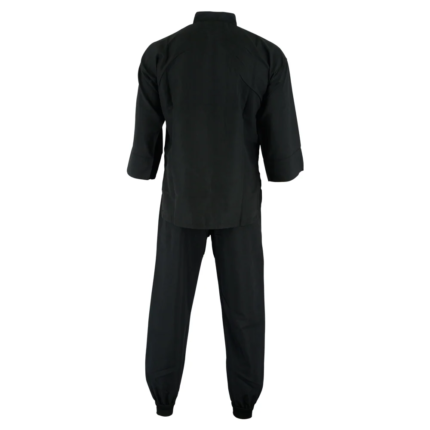 Custom Black Kung Fu Uniform Wholesale Suit with Silk Satin Frog Buttons for OEM B2B Manufacturing