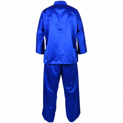 Custom Blue Kung Fu Uniform Polyester Satin Suit with Toggle Closures for OEM B2B Manufacturing