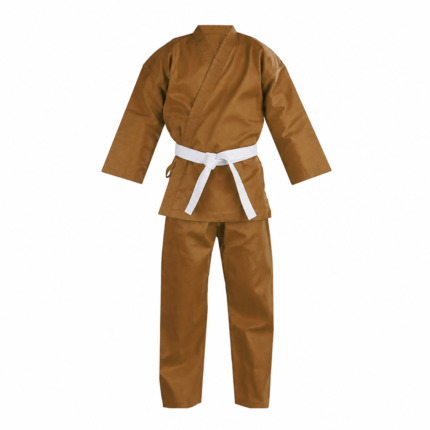 Custom Brown Karate Uniform Wholesale Suit with White Belt for OEM B2B Manufacturing