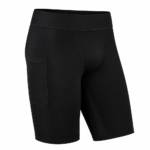 Black custom compression shorts with pocket on side thigh for gym and fitness training