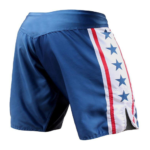 Custom patriotic mma shorts in navy blue with stars and stripes side panel trim