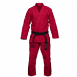 Custom red bjj gi in crimson 450 gsm pearl weave cotton with black belt