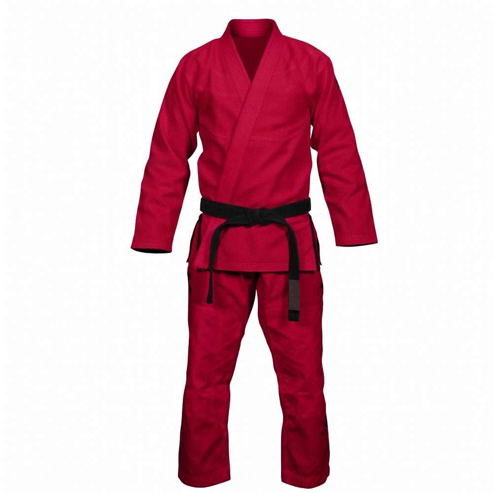 custom-red-bjj-gi-crimson-pearl-weave.jpg Custom red bjj gi in crimson 450 gsm pearl weave cotton with black belt