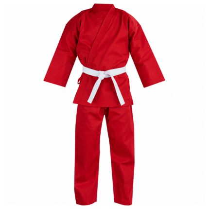 Custom Red Karate Uniform Wholesale Suit with White Belt for OEM B2B Manufacturing