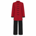 Custom Red Kung Fu Uniform Stretch Synthetic Fiber Suit with Black Trousers for OEM B2B Manufacturing
