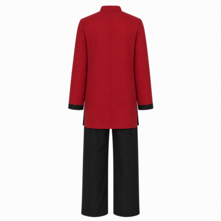 Custom Red Kung Fu Uniform Stretch Synthetic Fiber Suit with Black Trousers for OEM B2B Manufacturing