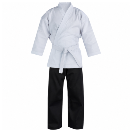 Custom Student Karate Uniform White Jacket and Black Pants Suit for Wholesale