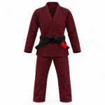 Custom womens bjj gi in deep burgundy 300 gsm pearl weave cotton with black belt