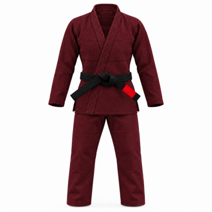 Custom womens bjj gi in deep burgundy 300 gsm pearl weave cotton with black belt